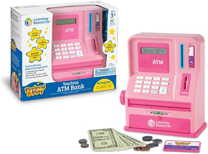 Learning Resources Teaching ATM Bank, Pink, 32 Pieces