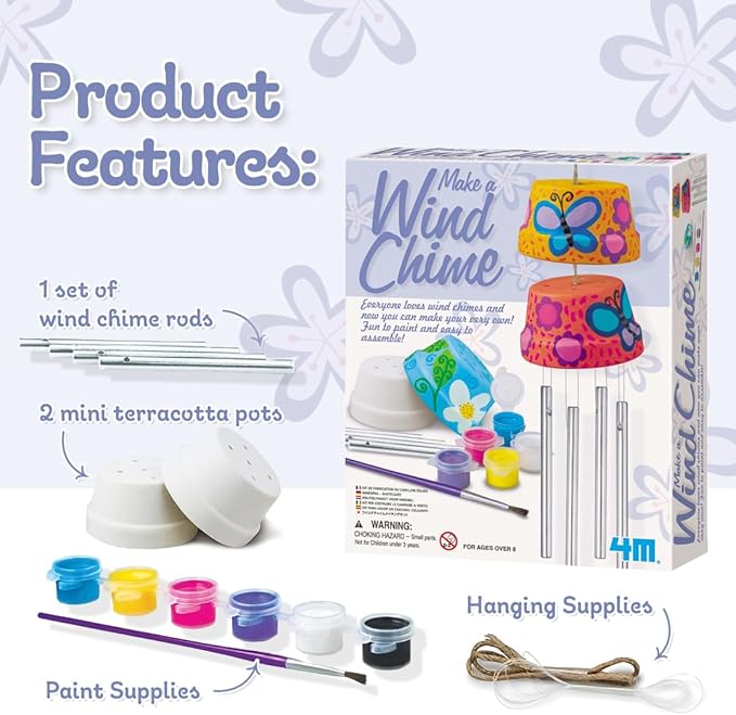 4M Make A Wind Chime Kit - Arts & Crafts Construct & Paint A Wind Powered Musical Chime DIY Gift for Kids, Boys & Girls