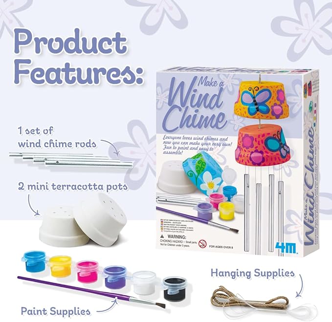 4M Make A Wind Chime Kit - Arts & Crafts Construct & Paint A Wind Powered Musical Chime DIY Gift for Kids, Boys & Girls