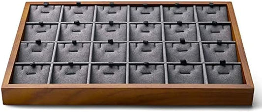 Oirlv Wood 24 Grids Jewelry Tray with Removable Inserts Jewelry Pads Necklace/Pendant Display Organizer Tray(Grey)