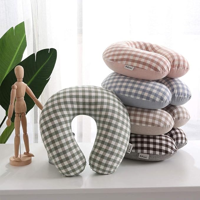 Buckwheat Neck Pillow for Sleeping U Shaped Pillow Cooling Travel Cervical Sleeping Pillow Head Neck Contour Support for Side Sleepers(12x12 inch, AB-Black)