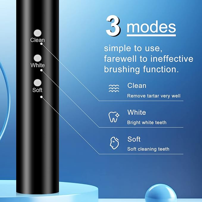 Electric Toothbrush, with 8 Replacement Brush Heads and 1 Travel Box,Sonic Toothbrush for Adults and Kids,Portable Rechargeable Toothbrush for Travel (Black)