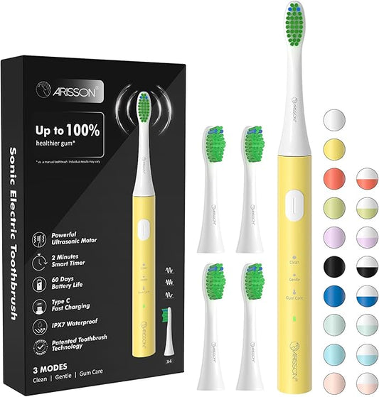 ARISSON Sonic Electric Toothbrush for Adults and Kids, 40,000 VPM Power Toothbrush, 1.5H Fast Charge Ultrasonic Electric Toothbrushes with 2 Minutes Smart Timer, White on New Corn