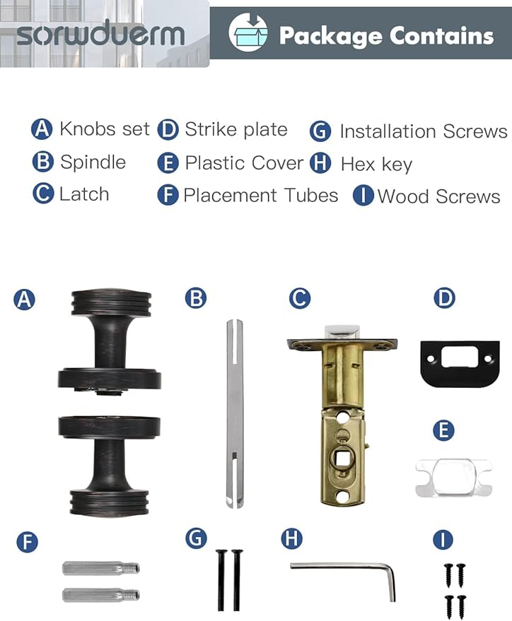 1 Pack Oil Rubbed Bronze Knob Passage Door Knobs Interior Door Knob for Hall and Closet Zinc Alloy