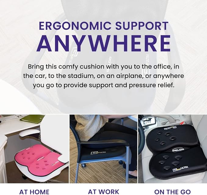 GSeat Ultra Orthopedic Gel and Foam Seat Cushion - for Coccyx, Back, Tailbone, Prostate, Postnatal, and Sciatica Pain/Discomfort - Office, Car, Chair, Travel (Royal Blue)