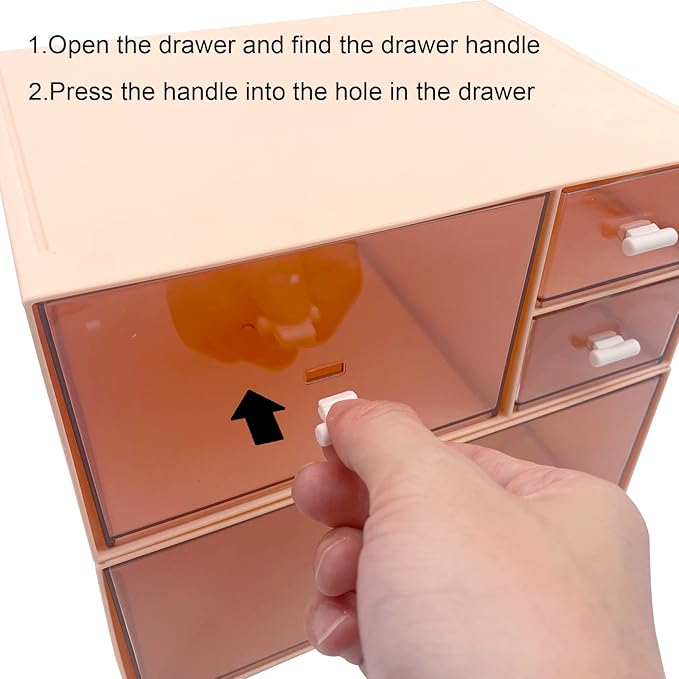 Desk Organizer with 4 Drawers, Makeup Organizer, Plastic Sundries Storage, Vanity Organizer, Cosmetic Storage Organizer, Desk Storage Box, Bathroom Counter or Dresser, Pink (CD-QBH-03)
