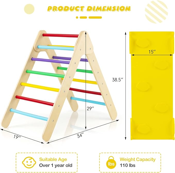 HONEY JOY Triangle Climber with Ramp, 2-Side Ramp for Climb & Slide, Kids Climbing Triangle Ladder for Daycare, Gym & Playground, Wooden Montessori Climbing Toys for Toddlers, Gift for Boys Girls