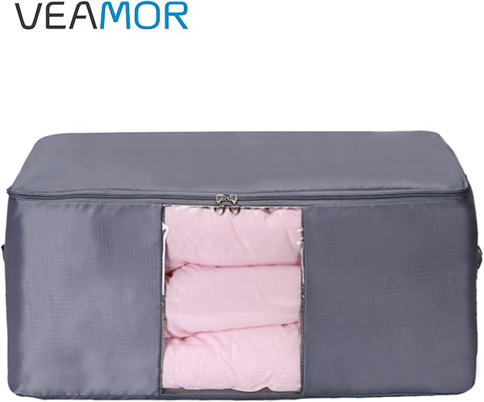 Comforter Storage Bags Containers,Pillow Beddings/Blanket Clothes Organizer Storage Containers With Zippers,Breathable and Moistureproof. (Grey 2pcs, L)