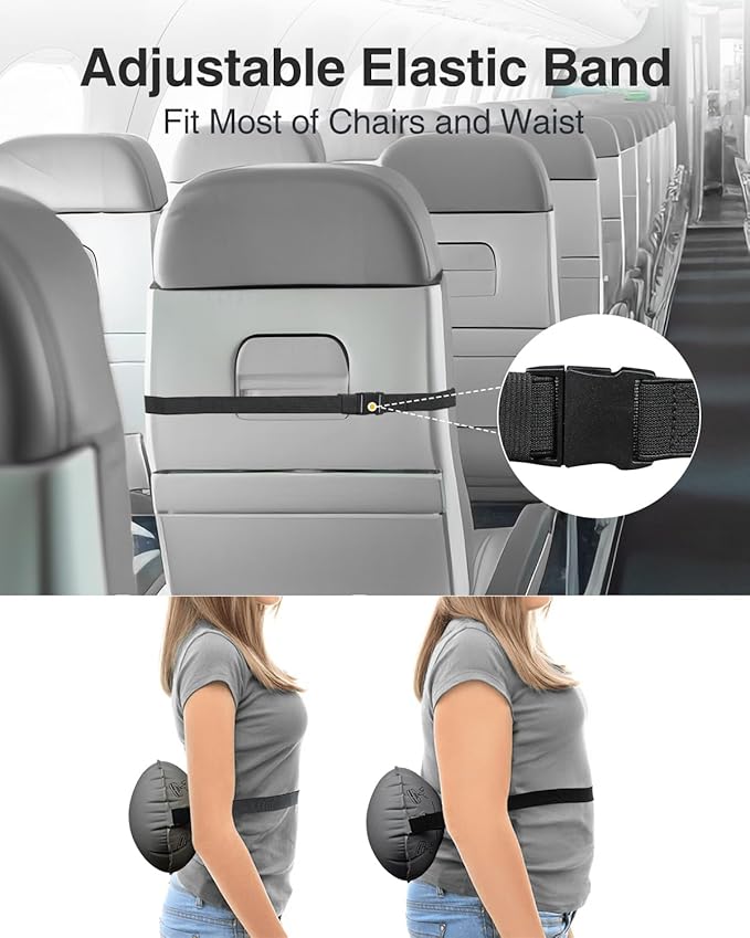 Luxtude Inflatable Lumbar Pillow for Airplane Travel, Lumbar Support Pillow for Office Chair/Car, Self-Inflating Travel Lumbar Pillow Back Support, Lower Back Pillow for Reducing Lumbar Pain
