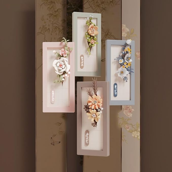Painting Wall-Hangable Four Seasons Flowers Idea Frame Building Blocks, Wall-Hangable Wall Art Flower Frame Series, Lily、Orchid and Rose, Compatible with Lego 630 Building Accessory (185 PCS)