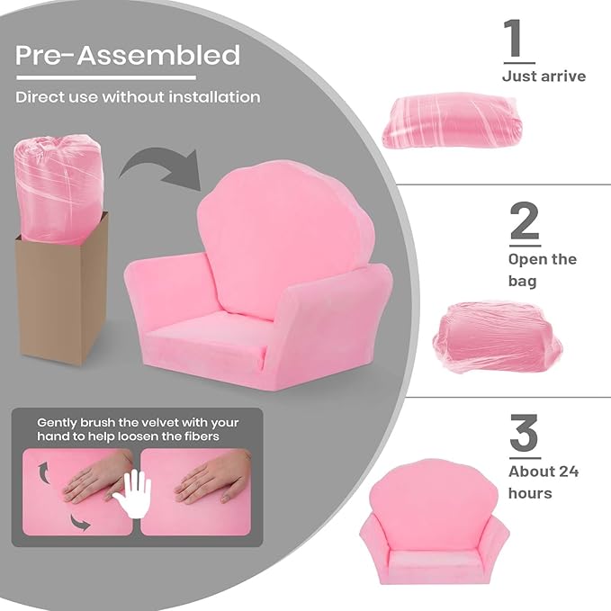 COSYLAND Kids Sofa for Toddler, 2-in-1 Folding and Expandable Soft Chair Bed Toddlers,Convertible Sofa to Lounger Sleeper Chair Bed for Girls and Boys,Pink