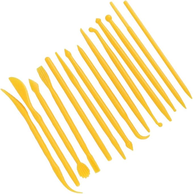 14Pcs Plastic Clay Tools Ceramic Pottery Tool Kit for Shaping and Sculpting Carving Polymer Cake Modeling Tools (Yellow) Pottery Tools