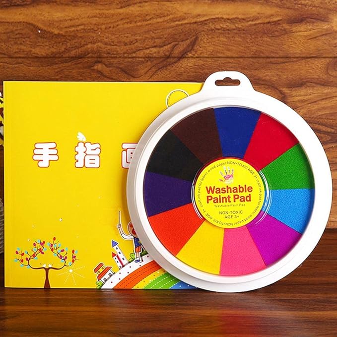 Funny Finger Painting Kit and Book, 12 Color Washable Finger Drawing with Finger Paint Pad, Easy Clean and Non Paint Toys for Baby, Baby Finger Painting Kit Toys