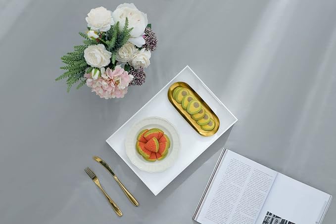 BEYLANG Glossy White Sturdy Acrylic Serving Tray with Handles-12x20Inch-Serving Coffee,Appetizer,Breakfast,Butler-Kitchen Countertop Tray-Makeup Drawer Organizer-Vanity Table,Ottoman Tray-Decorative