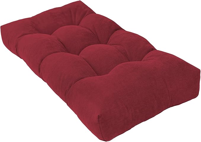 Bench Cushion 36 Inch - Chenille Fabric, High-Density Foam, Non-Slip Bottom, Soft Durable Indoor Tufted Long Seat Cushion for Window Garden Furniture (Red, 36x14x4 Inch)