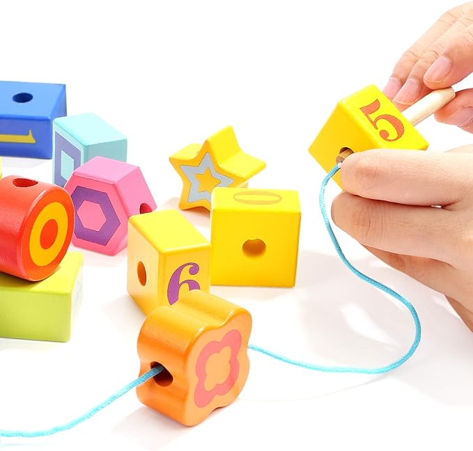 TOP BRIGHT Wooden Lacing Beads for Toddlers, Kids Fine Motor Skills Montessori Toys for 2 Year Old Girls Boys, Threading Toys for Two Year Old Girl Birthday Gifts