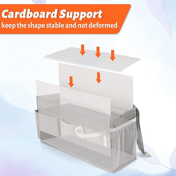 Loghot Bedside Caddy/Bedside Storage Bag Hanging Organizer for Bunk and Hospital Beds,Dorm Rooms Bed Rails,Can be Placed Glasses,Books,Mobile Phones,Keys (New Grey-1)