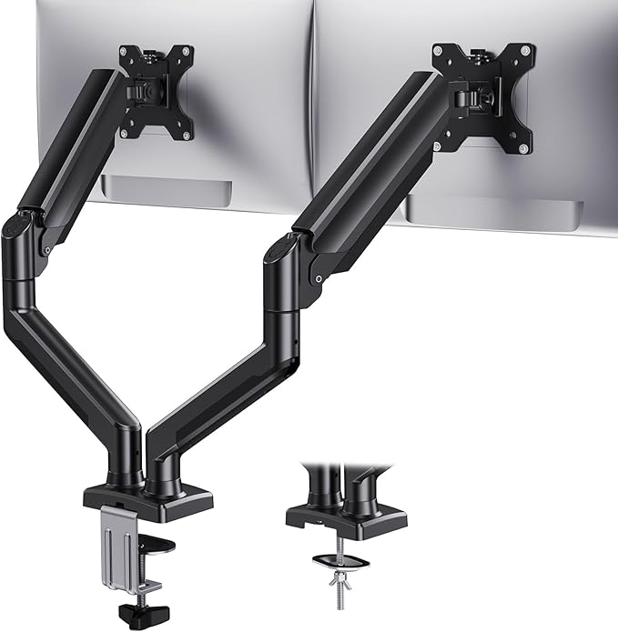 HUANUO Dual Monitor Mount for 2 Monitors up to 32 inches, Each Arm Holds Max 22lbs, Dual Monitor Stand with Advanced System, Height-Adjustable/Tilt/Swivel/Rotate, VESA Standard 75mm or 100mm