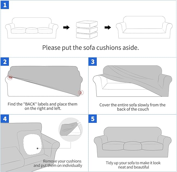 MAXIJIN 3 Piece Stretch Couch Covers for 2 Cushion Couch Sofa Slipcovers with 2 Extra Large Seat Cushion Couch Jacquard Loveseat Sofa Couch Cover for Dogs (2 Cushion Sofa, Khaki)