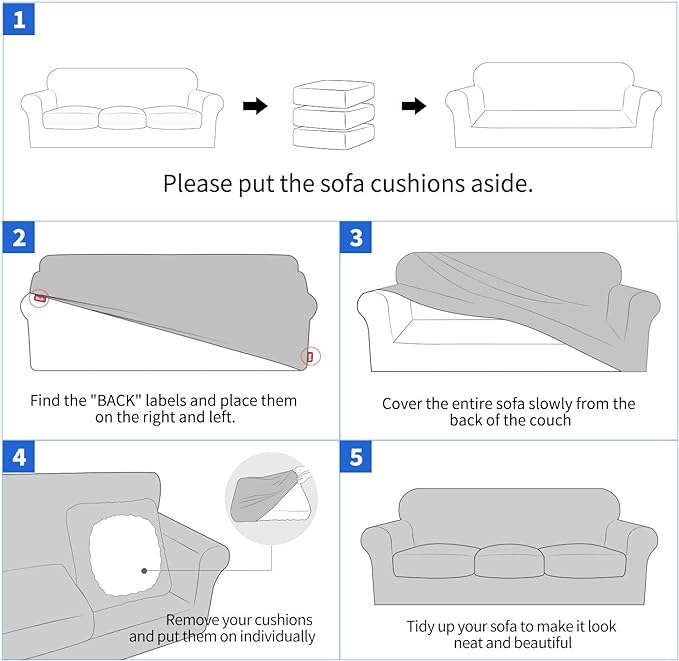 MAXIJIN 3 Piece Stretch Couch Covers for 2 Cushion Couch Sofa Slipcovers with 2 Extra Large Seat Cushion Couch Jacquard Loveseat Sofa Couch Cover for Dogs (2 Cushion Sofa, Black)