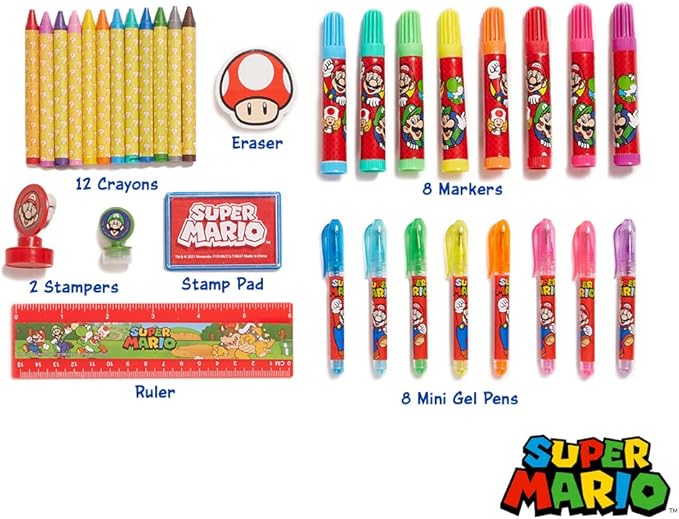 Innovative Designs Mario Brothers Super Mario Deluxe Activity Set with Carrying Tin, Coloring Sheets, Tattoos, Stickers, & Art Supplies