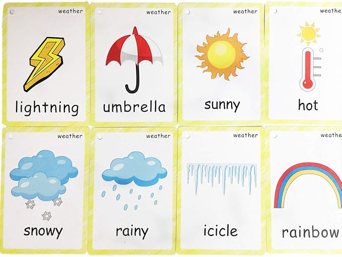 Set of Clothing and Weather Flash Cards for Toddlers | Kids Learning Flashcard & Montessori Pocket Cards Toys | Perfect for Pre-K Decor Background Wall Stickers, Teacher/Autism Therapists Tools