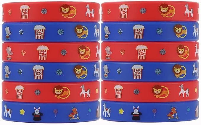 Cleverplay 24 Pack Circus Wristbands Bracelets, Birthday Decoration Carnival Circus Party Favors for Kids