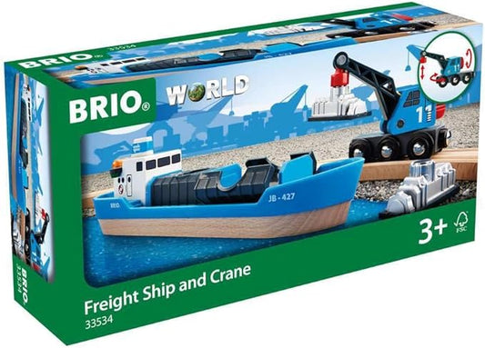 BRIO World - 33534 Container Ship and Crane Wagon | Premium 4-Piece Kids Train Set Toy | Enhances Motor Skills & Creativity | Compatible with All Toys | Ideal for Toddlers Age 3+