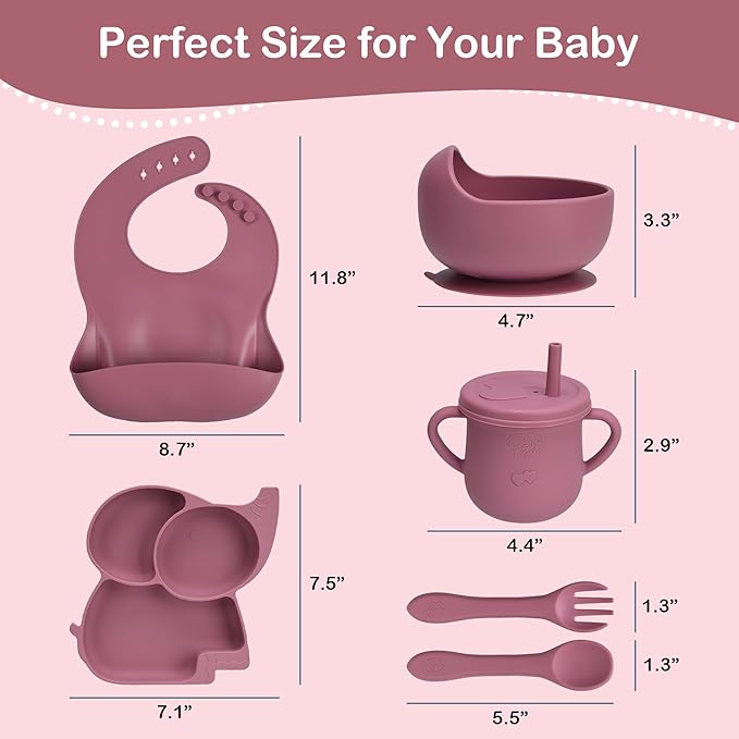 Complete Silicone Baby Feeding Set - 6+ Months Food Grade Baby Feeding Essentials | Silicone Bibs, Baby Bowls and Plates, 3 in 1 Baby Sippy Cup, Spoons and Fork Set | Free of BPA/PVC/Lead/Phthalate