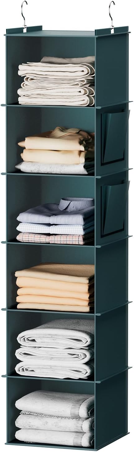 YOUDENOVA Hanging Closet Organizer, 6-Shelf Closet Hanging Storage Shelves, Green