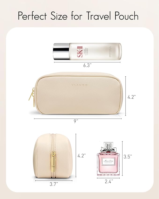 Vlando Small Makeup Bag,Makeup Pouch,Travel Makeup Organizer Bag Valentines Gifts for Women Purse Travel Accessories Toiletry Bag Skincare Bag-White