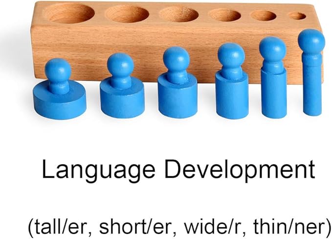 BOHS Montessori Knobbed Cylinders Blocks - 6 Pegs / 6.7 Inches - Colorful Wooden Early Home School Toys - 4pcs Set