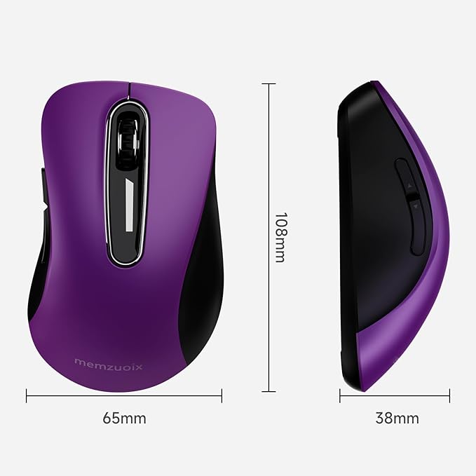 memzuoix 2.4G Wireless Mouse, 1400 DPI Computer Mice with USB Receiver, Portable Wireless USB Mouse Battery Powered Cordless Mice for Laptop, PC, Desktop, 5 Buttons, Purple