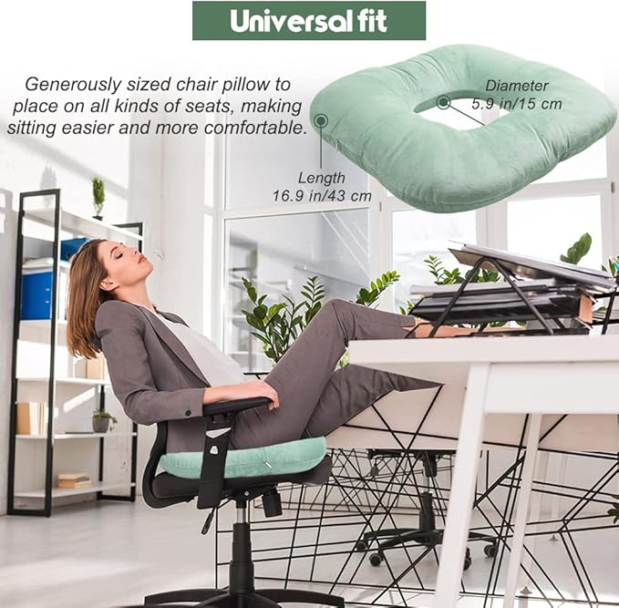 Stuffed Donut Pillow Seat Cushion | for Tailbone and Coccyx Pain, Hemorrhoids, Bed Sores, Pregnancy, Prostate, Surgery Recovery, Sitting Pressure Relief, for Home, Office and Car (Moss Green)