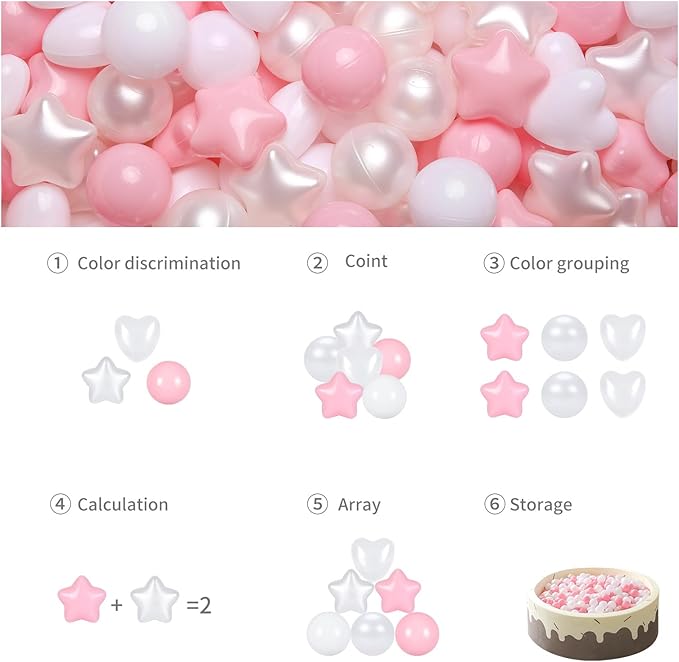 GOGOSO Ball Pit Balls,Plastics Balls for Ball Pit, Stars Hearts Shape for PastelBall for Toddlers Kids