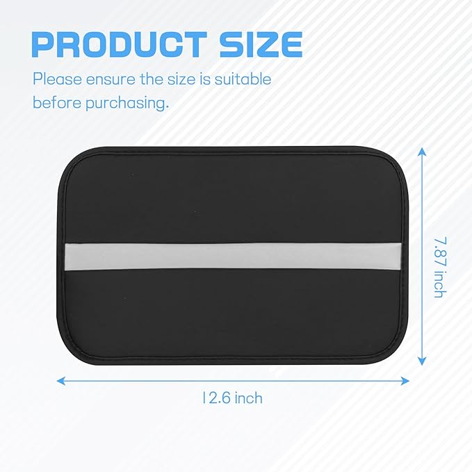 wuyaoyao Car Center Console Cover, 12.6"×7.87" PU Leather Armrest Cover for Cars, Stylish Auto Armrest Cushion Pad, Waterproof Vehicle Arm Rest Protector, Interior Car Accessories (Black+Gray)