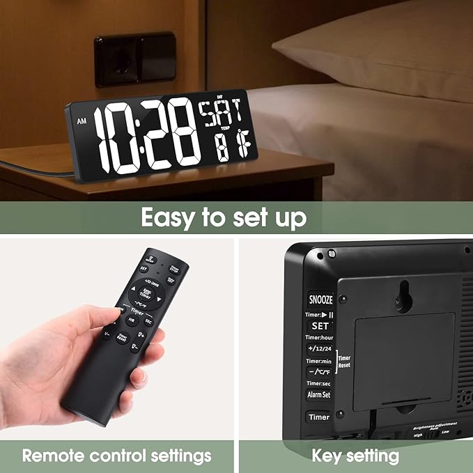 Large Digtal Wall Clock,16.5Inch LED Display Aram Clock with Auto-Dimming,Date,Indoor Temp,UP&Down Timer,12/24H System,Week,for Home Office,Kids, Gym,Classroom,Livingroom. (White)