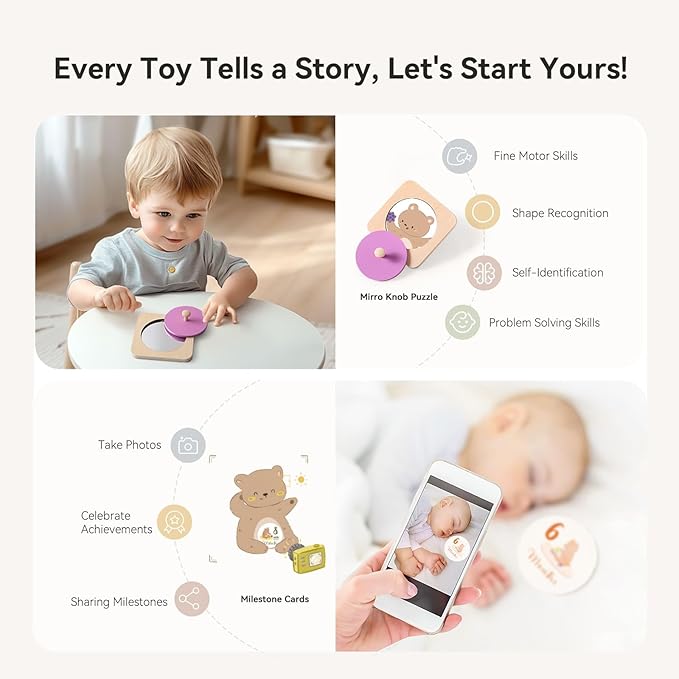 IEATFO Montessori Toys for Babies 6-9 Months, 7-in-1 Wooden Playful Learning Toys with Rainmaker, Multi Sensory Ball, Object Performance Box, Stacking & Nesting Rings, Mirro Knob Puzzle and More