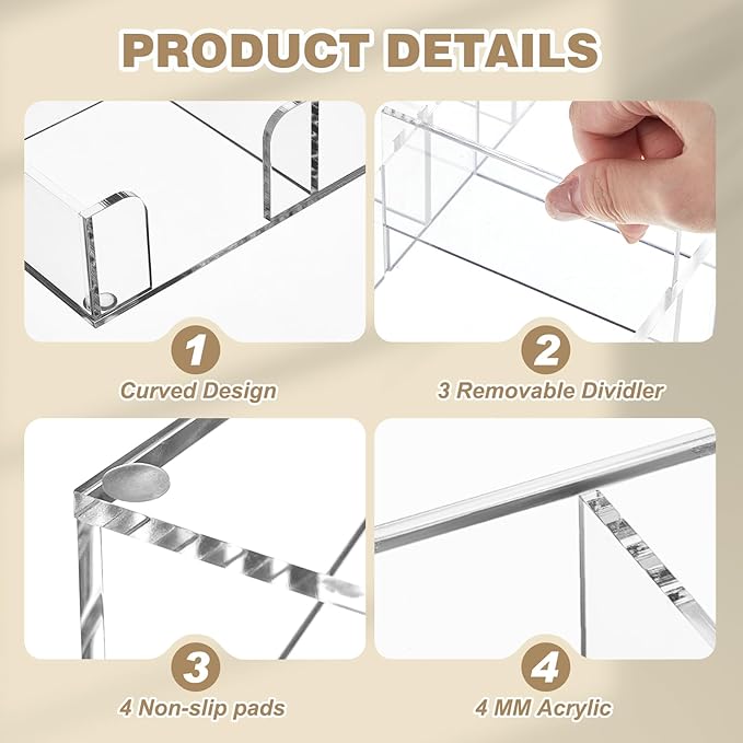 Briwooody Acrylic Drawer Organizer Clear Desk Drawer Organizer Trays with Adjustable Compartments Desk Accessories for Office Stationery Makeup Silverware Bathroom(Adjustable)