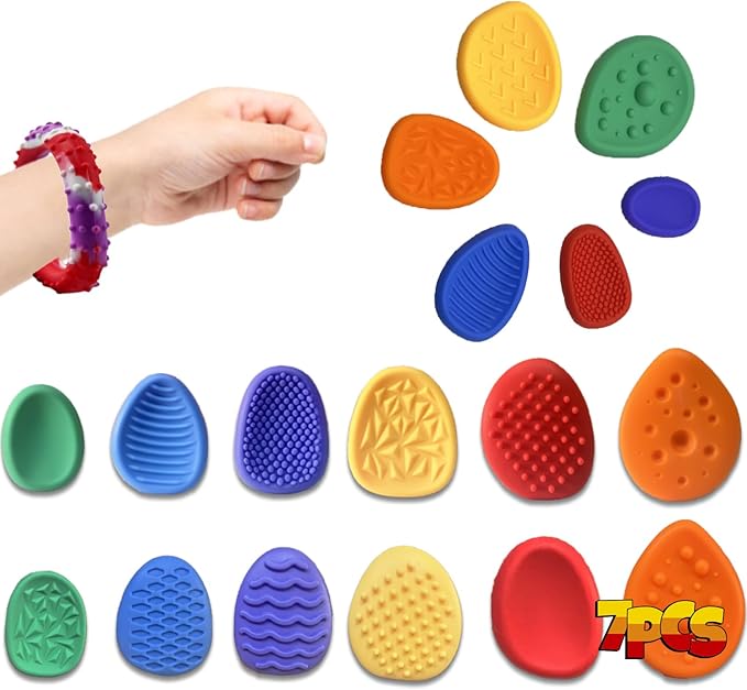 Fidget Toys Sensory Stone for Kids,Textured Fidget Toys Bracelet Textured Soft Worry Stone for Autism Kids Calming,Fidget Stress Toys for Students Anxiety Relief,Small Prizes Fidget Toys (6+1PCS)