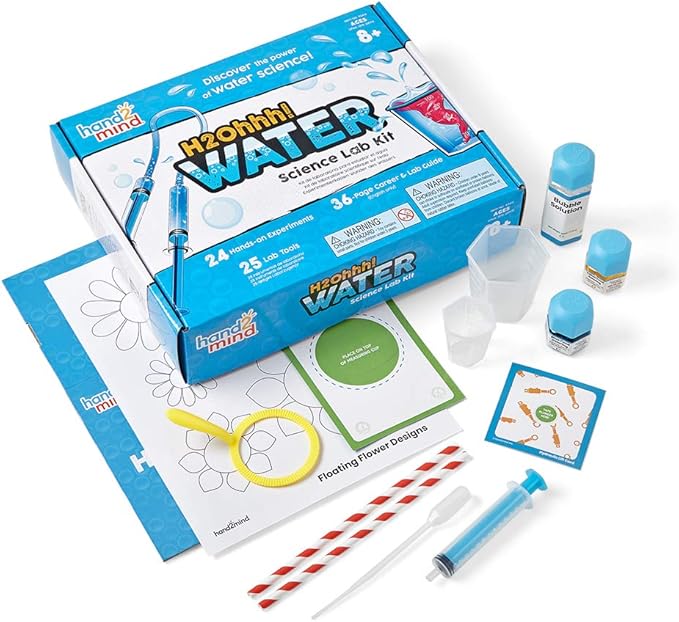 hand2mind H2Ohhh! Water Science Kit, Chemistry Kit for Kids 8-12, Chemistry Set, Science Kits & Toys, 24 Science Experiments, 1 Career & Lab Guide, Color Chemistry, Bubbles, Tornadoes, STEM Toy