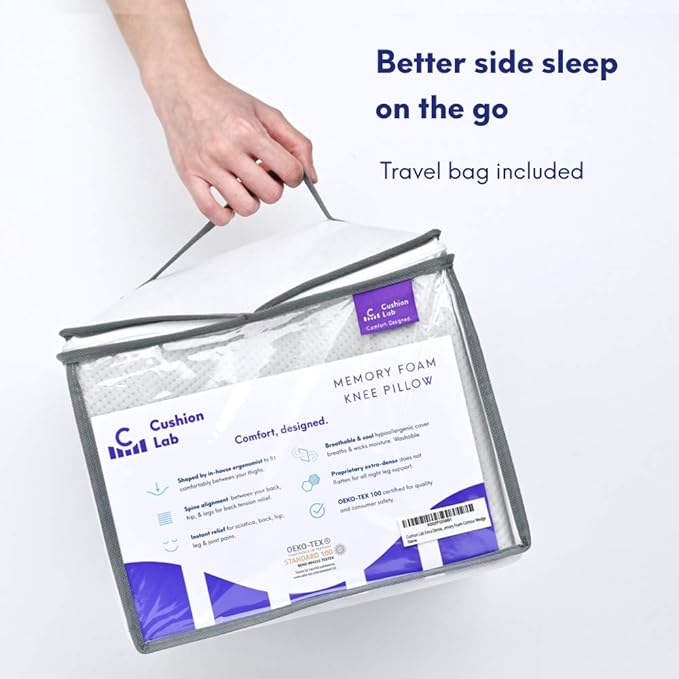 C CUSHION LAB Extra Support Orthopedic Knee Pillow for Side Sleepers - Healthy Alignment Leg Pillow for Sleeping - Hip, Pregnancy, Sciatica, & Back Pain Relief - Memory Foam Contour Wedge - Large Size