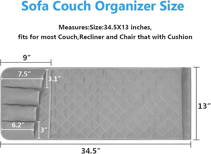 Sofa Armrest Organizer Non-Slip Arm Chair Bedside Storage Caddy Organizer Armchair Caddy for Recliner Couch Remote Holder with 5 Pockets for Cell Phone TV Remote Control Magazines(Grey)