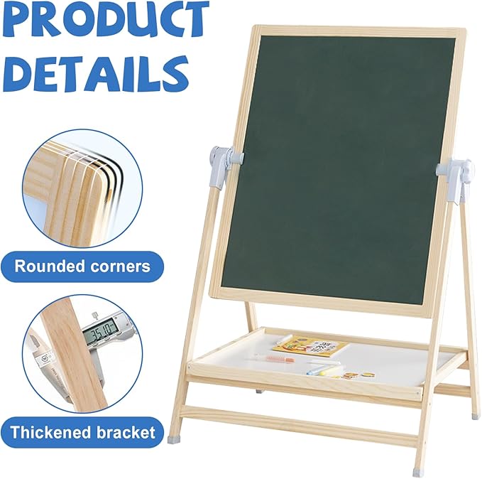 Adena Montessori Art Easel for Kids, 2 in 1 Adjustable Wooden Standing Art Easel & Toys Table Montessori Learning Furniture for 3-8 Years Old Children