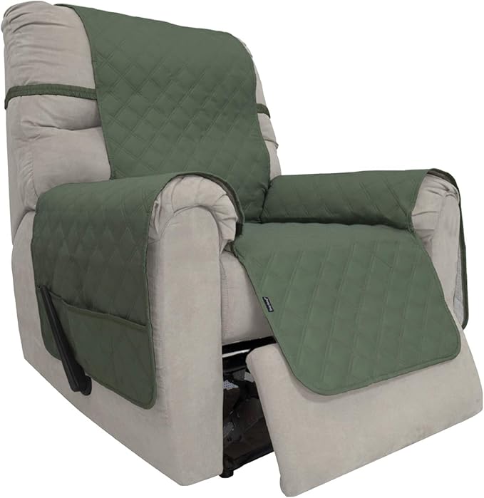 Easy-Going Sofa Slipcover Waterproof Recliner Chair Cover Non-Slip Fabric Couch Cover for Living Room Washable Furniture Protector for Pets Kids Children Dog Cat (Recliner, Greyish Green)