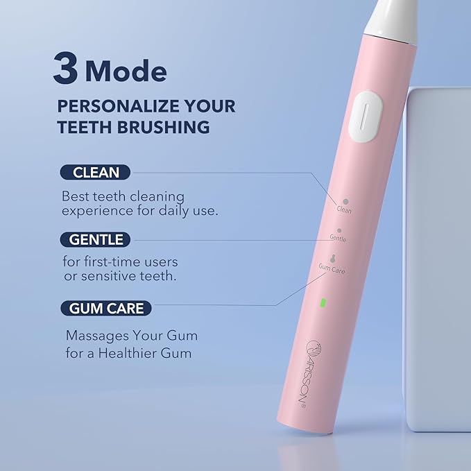 ARISSON [2024 Newer Version] Sonic Electric Toothbrush for Adults, 1.5H Charge for 90 Days, 40,000 VPM, 2 Min Timer, [Faster Charging, Stronger Cleaning, Smarter Brushing] White on Baby Pink