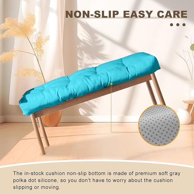 Bench Cushion 39 inches,Indoor/Outdoor Non-Slip Tufted Cushions, Premium Waterproof Linen, Soft Piano Sofa Cushions, High-Density Memory Foam(Light Blue-39x19x4in)