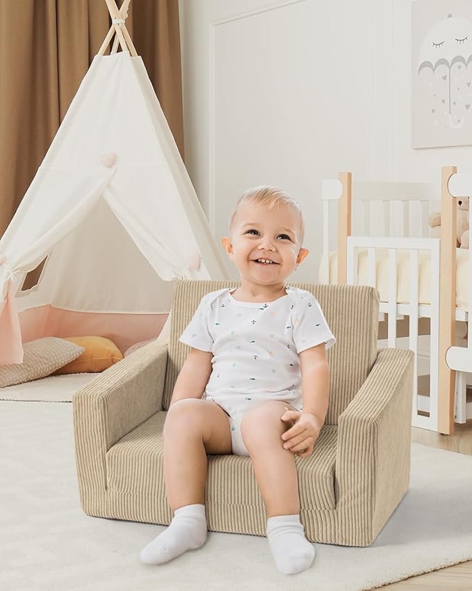 Toddle & Kids Chair,2-in-1 Soft Toddler Couches That Fold Out,Toddler Chairs Comfy 1-3 Years Old,Convertible Sofa to Lounge,Beige