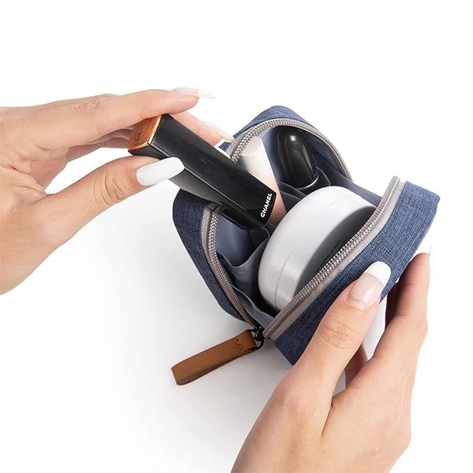 Hekyip Mini Cosmetic Bag, Travel Makeup Pouch, Portable Waterproof Cosmetic Pouch for Ladies Women, Mini (Mini Navy Blue)