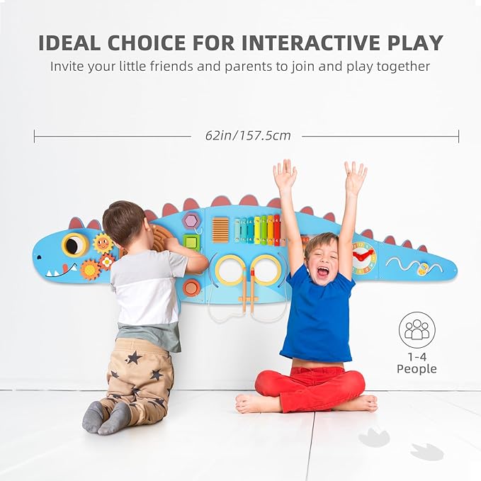 Dinosaur Sensory Wall Panel for Kids,10-in-1 Wall Toys for Toddlers, Montessori Busy Board,Toddler Playroom Bedroom Decor